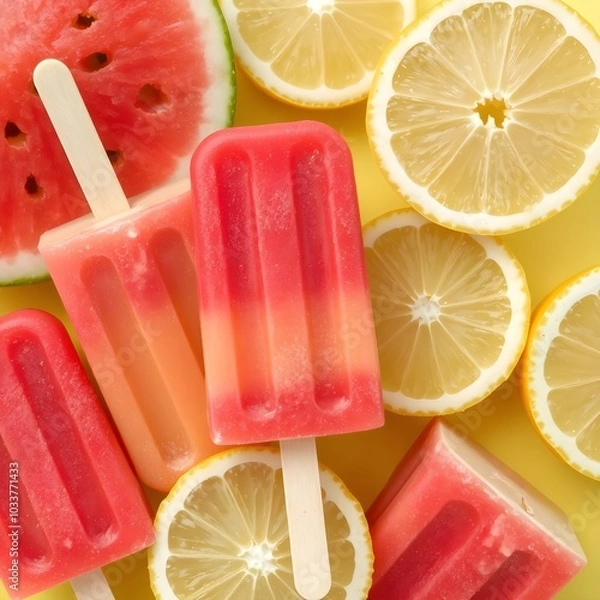 Fototapeta Isolated colorful fruit ice cream lemon and melon