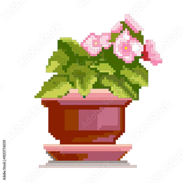 Obraz Decorative pink flowers in a flowerpot, pixel art, embroidery pattern 
