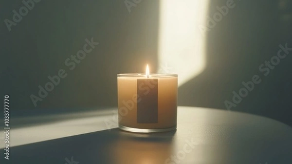 Fototapeta A candle is lit on a table