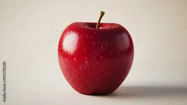 Fototapeta A vibrant red apple is captured with photorealistic detail against a creamy off-white background, showcasing its glossy skin and subtle yellow undertones in high-resolution macro photography.