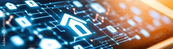 Fototapeta Abstract network of smart home devices seamlessly connecting throughout a house, smart device network, home automation system