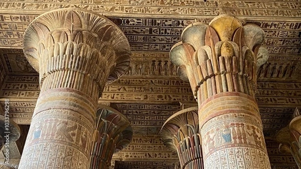 Fototapeta Khnum Temple Columns and Hieroglyphic Carvings – Esna, Luxor, Egypt | Ancient Egyptian Architecture