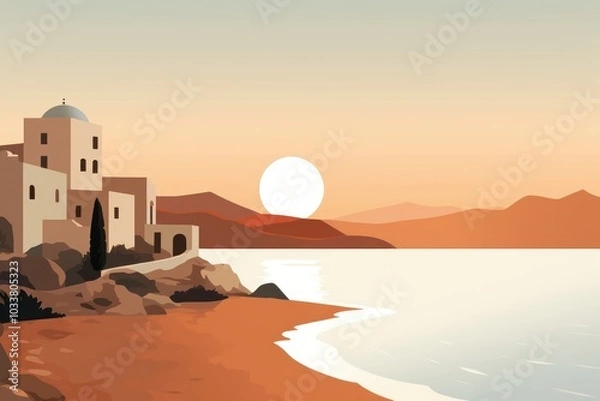 Fototapeta Mediterranean scenery landscape architecture sunlight.