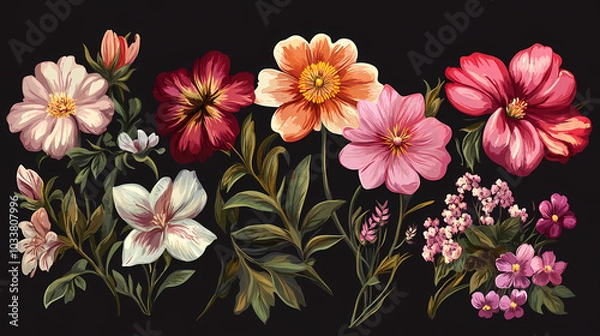Fototapeta Set Flowers decorative vector image