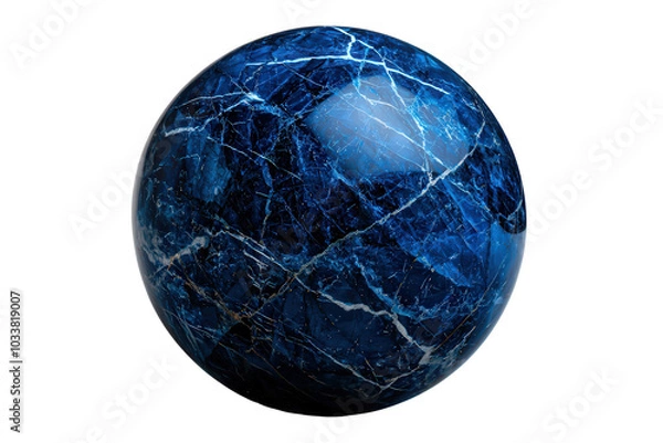 Fototapeta Blue marble sphere with intricate patterns white background, transparent background