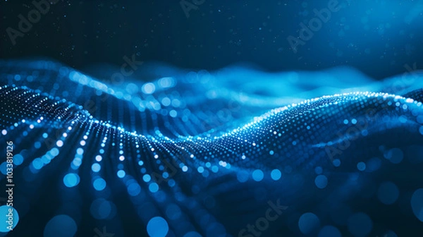 Obraz Streamline connection network linking waves of data particles in information technology ,Abstract, digital and background waves ,3d rendering of abstract futuristic digital wave with connecting dots 