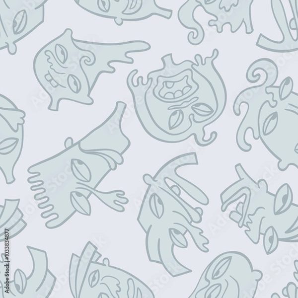 Fototapeta Seamless background with funny faces of anthropomorphic creatures. Humorous characters with different emotion