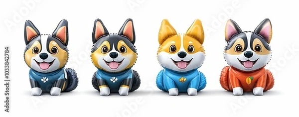 Fototapeta Adorable inflatable corgi pets bringing joy and fun to any occasion with their playful expressions and bright colors