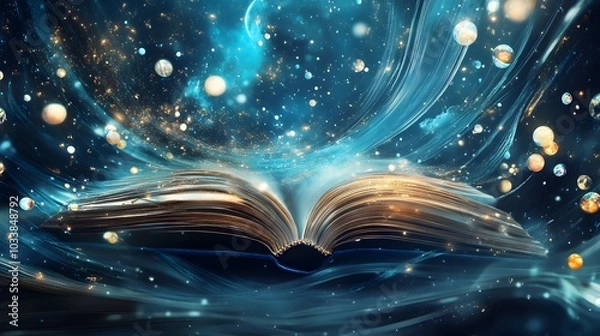 Fototapeta Magical Open Book Glowing with Cosmic Energy and Imagination