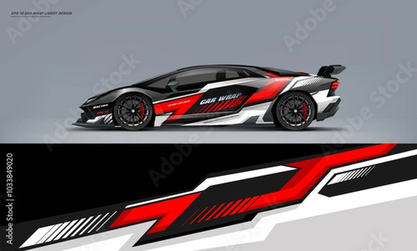 Fototapeta Sport racing supercar wrap livery design red and black color combination for universal medium vector eps10 ready to print printable file