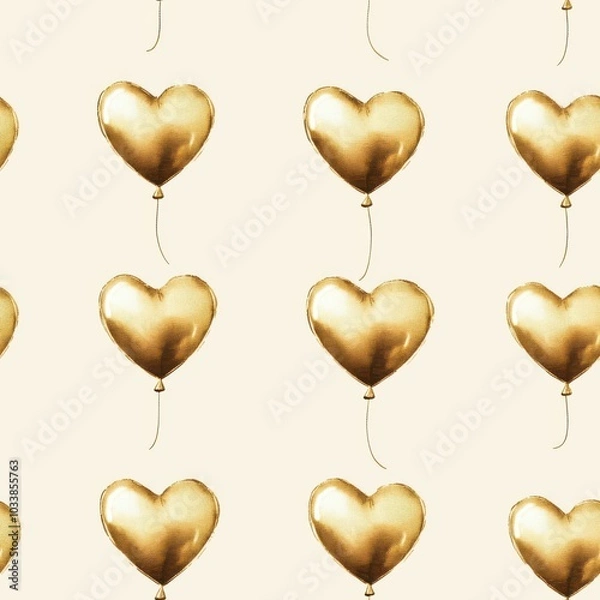 Obraz Vintage Gold Heart Shaped Balloon pattern on vintage beige fabric background, seamless repeating pattern, textile print style, minimal, elegant balloon design, upscale decor, textiles