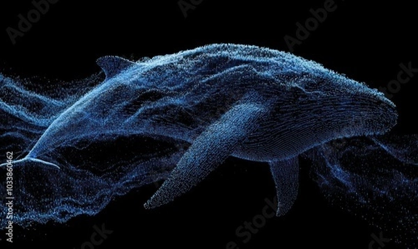 Fototapeta Digital Whale Illustration in Dynamic Blue Particle Design