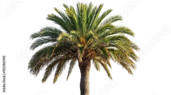 Fototapeta Palm tree with lush green fronds standing tall against a clear background