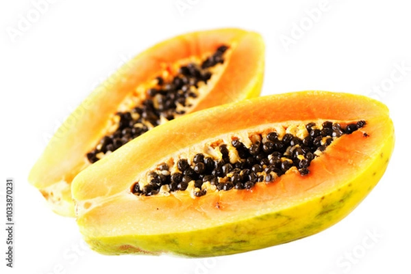 Fototapeta Fresh Sliced Papaya Fruit Isolated on a White Background