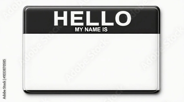 Obraz Blank Name Tag Sticker - Customizable ‘Hello My Name Is’ Tag for Events, Conferences, and Workshops in Red and Black