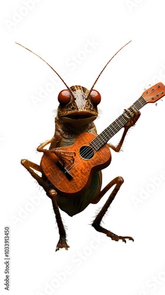 Obraz Cricket Playing Guitar on Transparent Background PNG, Pattern Background, Wallpaper, Cover and Screen for Smartphone, PC, Laptop, Transparent PNG