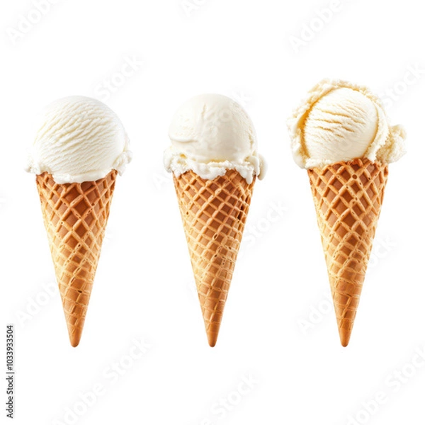 Fototapeta Delicious waffle cones overflowing with creamy vanilla ice cream, perfect for a sweet treat!