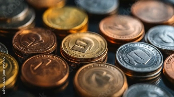 Fototapeta Stacked Coins of Ruble Currency for Financial Concepts