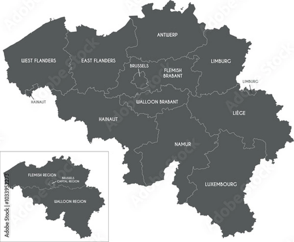 Fototapeta Vector map of Belgium with regions, provinces and administrative divisions. Editable and clearly labeled layers.