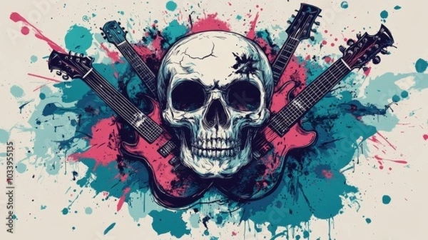 Fototapeta Rock and Roll Skull with Guitars