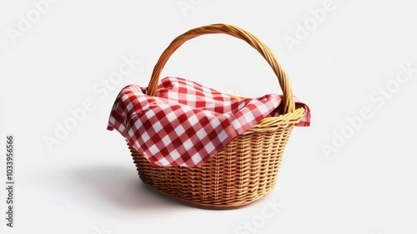 Fototapeta Wicker Picnic Basket with Checkered Cloth
