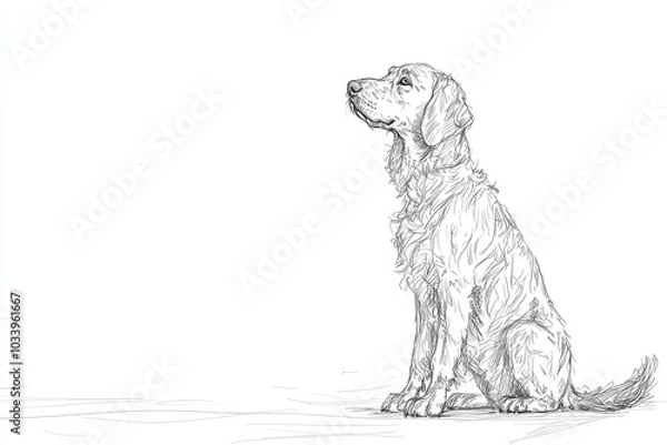 Obraz Sketch of a golden retriever dog, white isolated background.