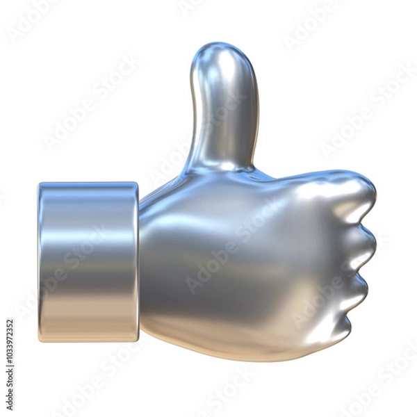 Fototapeta Silver thumb up hand on png transparent background.
