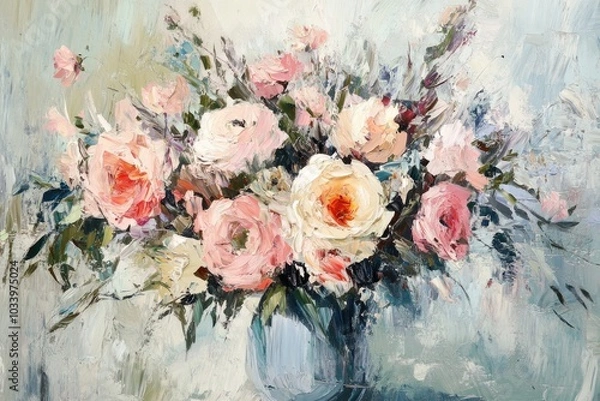Fototapeta Abstract floral arrangement in soft, muted colors with dynamic brushstrokes