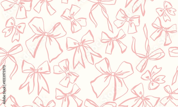 Fototapeta Seamless pattern with pink bows in coquette aesthetic. Modern vintage print for birthday or wedding