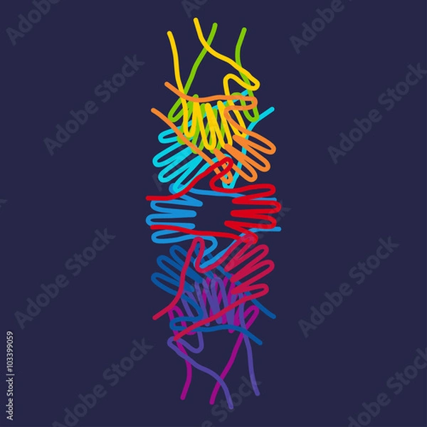 Fototapeta People colorful hands united together.