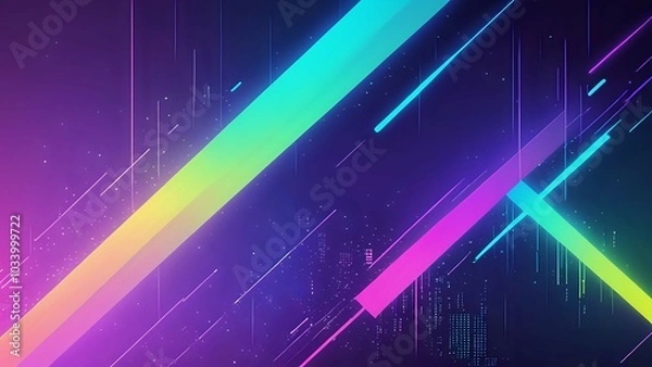 Fototapeta Abstract neon background with diagonal stripes and glowing lines.