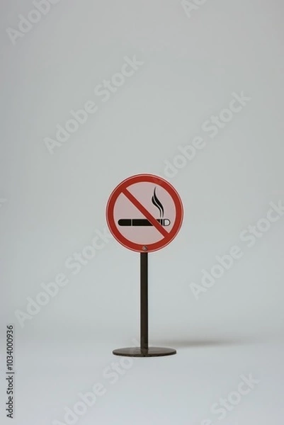 Fototapeta A red and white sign with a cigarette stuck out of it, great for use in advertising or commercial settings