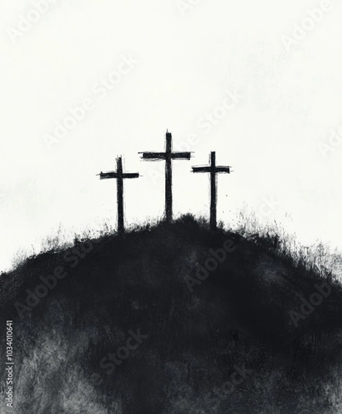 Fototapeta The Three Crosses on Calvary. Christianity and Jesus Christ simbolism.