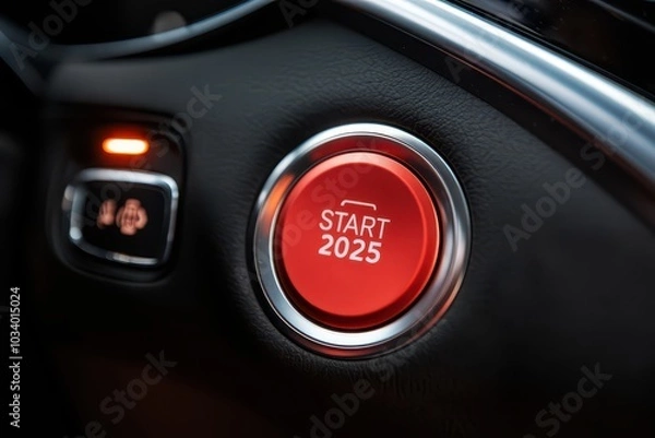 Fototapeta Igniting Innovation The Start Button for a Revolutionary Year Ahead in 2025
