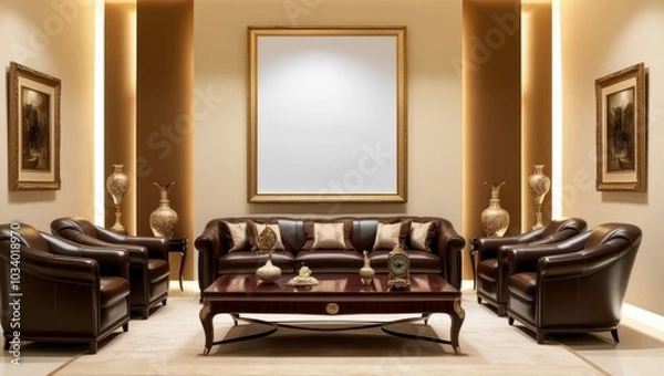 Fototapeta Elegant Interior Room with Large Blank Art Frame – Luxury Decor, Spacious Room, Modern Design