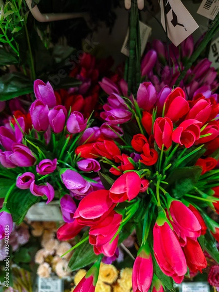 Obraz fake flowers in red and purple