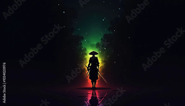 Obraz silhouette of a samurai walking 
