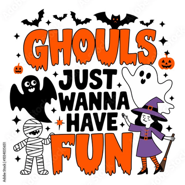 Obraz Spooky Halloween T-Shirt Design: Ghosts, Pumpkins, and Witches - Vector Illustration. Generative with AI