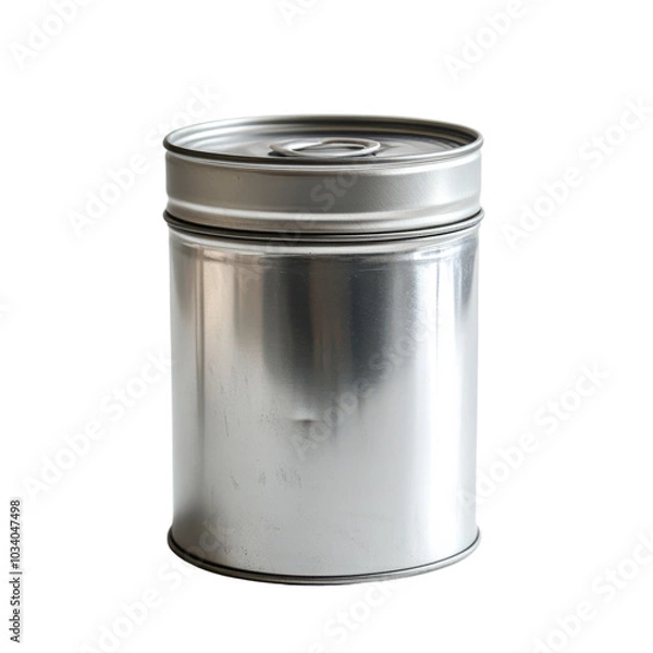 Obraz Shiny silver canister sitting on a plain white surface