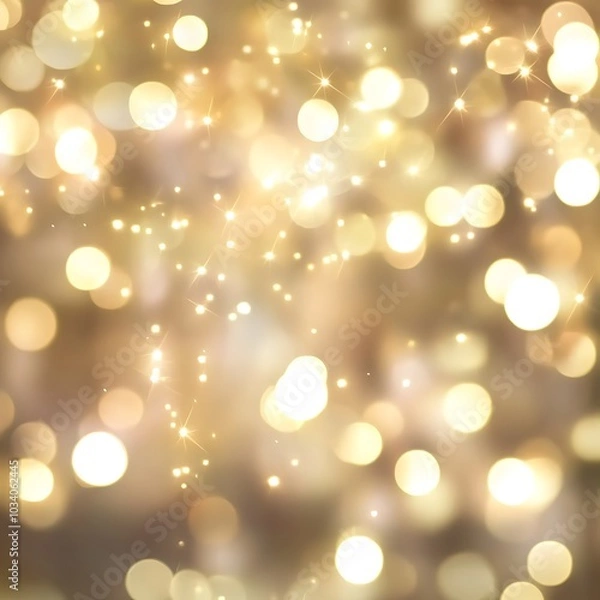 Fototapeta Festive abstract Christmas bokeh light background - golden bokeh lights, beige - New Year, Anniversary, Wedding, banner, header, panorama