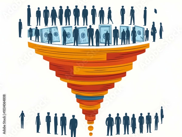 Fototapeta Flat Campaign Funding Funnel Concept: Vector Illustration of Funding Sources Flowing into Candidate Silhouette - Business Growth & Analysis Made Easy