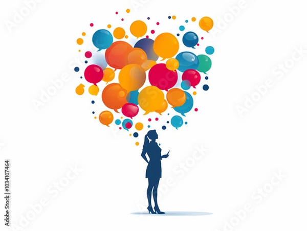 Fototapeta Flat Soaring Campaign Slogan with Voter Thought Bubbles Ascending, Close-Up Vector Illustration of Slogan Rising and Revealing Diverse Voter Reactions on White Background