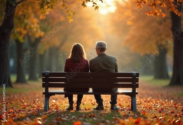 Fototapeta couple sitting on a bench in the park