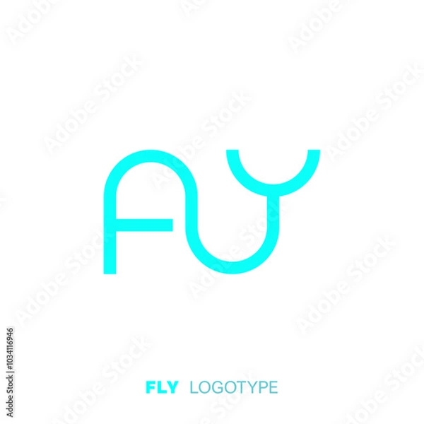 Fototapeta The image is a logo consisting of three intertwined letters F, L and Y, made in turquoise. Under the letters is written FLY LOGOTYPE. The logo creates a sense of movement and dynamics, which can be 