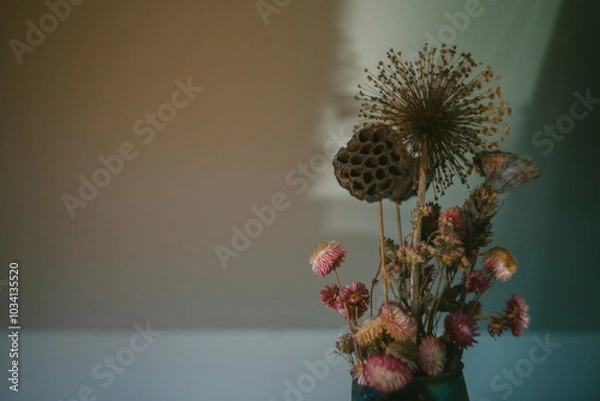 Obraz An arrangement of dried flowers with room for copy