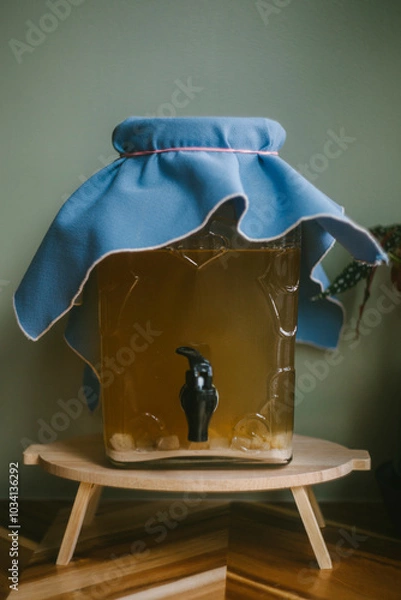 Obraz Homemade wine ferments in a beverage jar