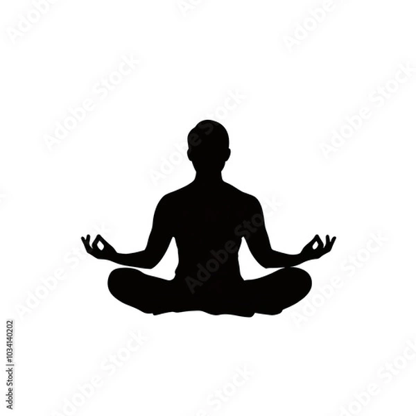 Fototapeta Silhouette of a person meditating, white isolate background.