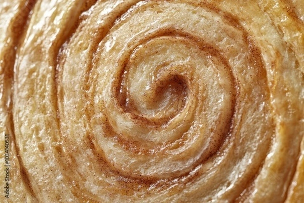 Fototapeta close-up of a cinnamon roll swirl, showing the buttery layers and cinnamon filling.
