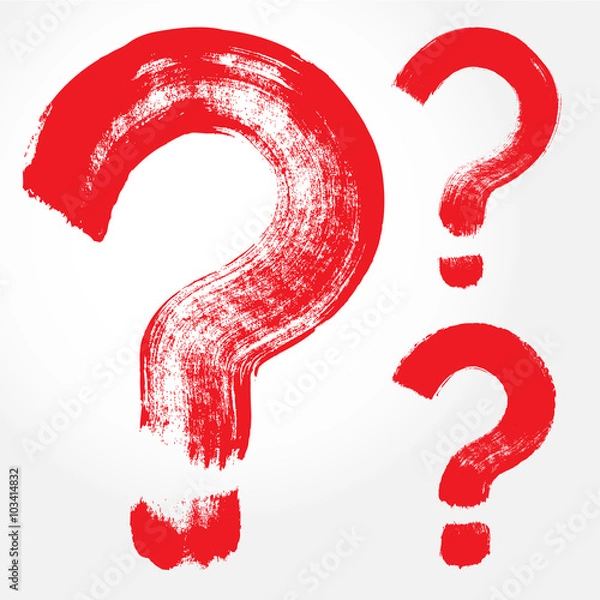 Fototapeta Set of 3 original hand-painted question symbol