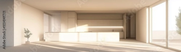 Fototapeta A modern, minimalist kitchen with a comfortable environment. 